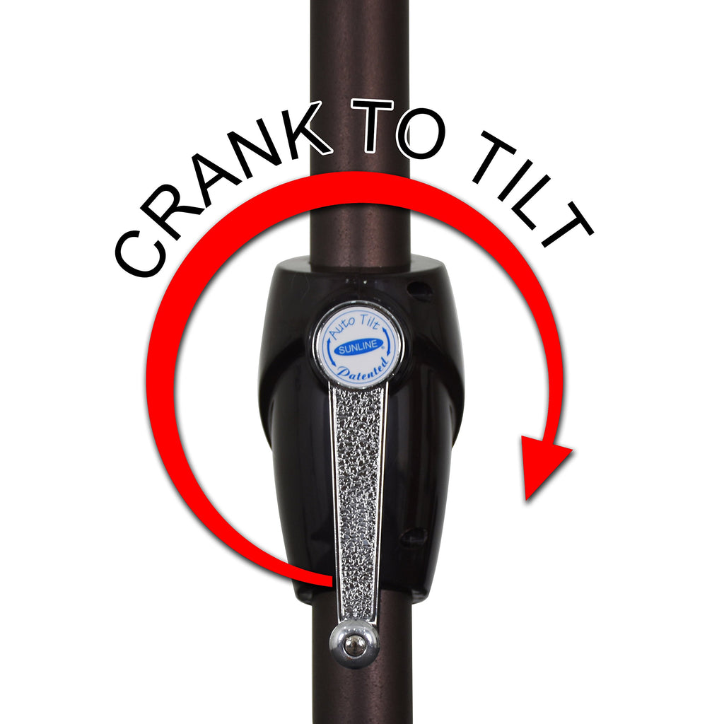 Umbrella 9' Rd Sunbrella Aluminum Patio Umbrella, Crank Lift, Auto Tilt, Bronze Pole, True Blue Fabric