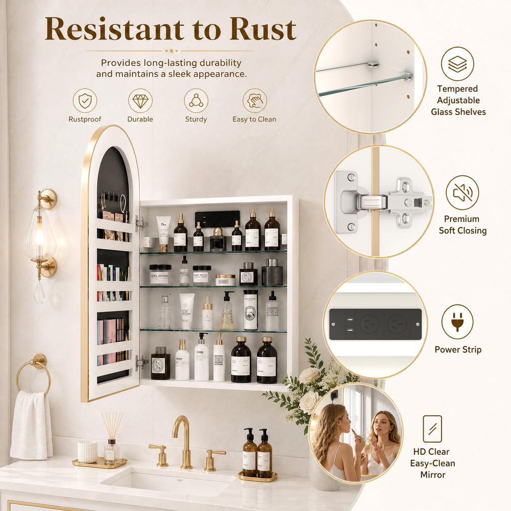 20"x34" Medicine Cabinet Mirror with Power Outlet, Surface Mount
