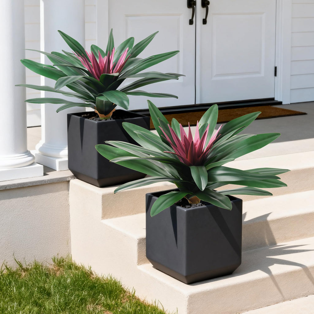Fake Plants, 2 Pcs 21.7 Inch Bromeliads Large Artificial Plants Outdoor Faux Plants UV Resistant Realistic Tropical