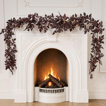 9FT Plum Cimicifuga Seeded Garland,Artificial Fall Leaf Garland for Mantel