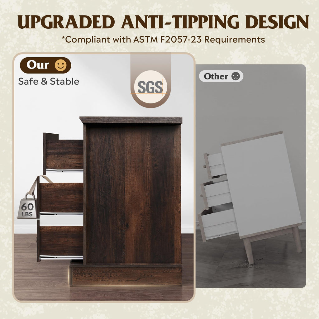 59", Wooden 6 Drawer with Exclusive Anti-Tip Structure, Large Modern Chest of Drawers, Closet, Home Furniture, TV