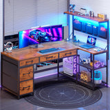L Shaped Desk with Drawers and Hutch, 47.2" Reversible Office Computer Desk with 5 Fabric Drawers