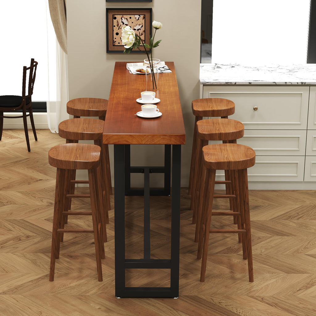 55in Dark Brown Solid Wood Bar Height Pub Table - Built-in Footrest, Solid Wood Top & Sturdy Metal Legs | Counter