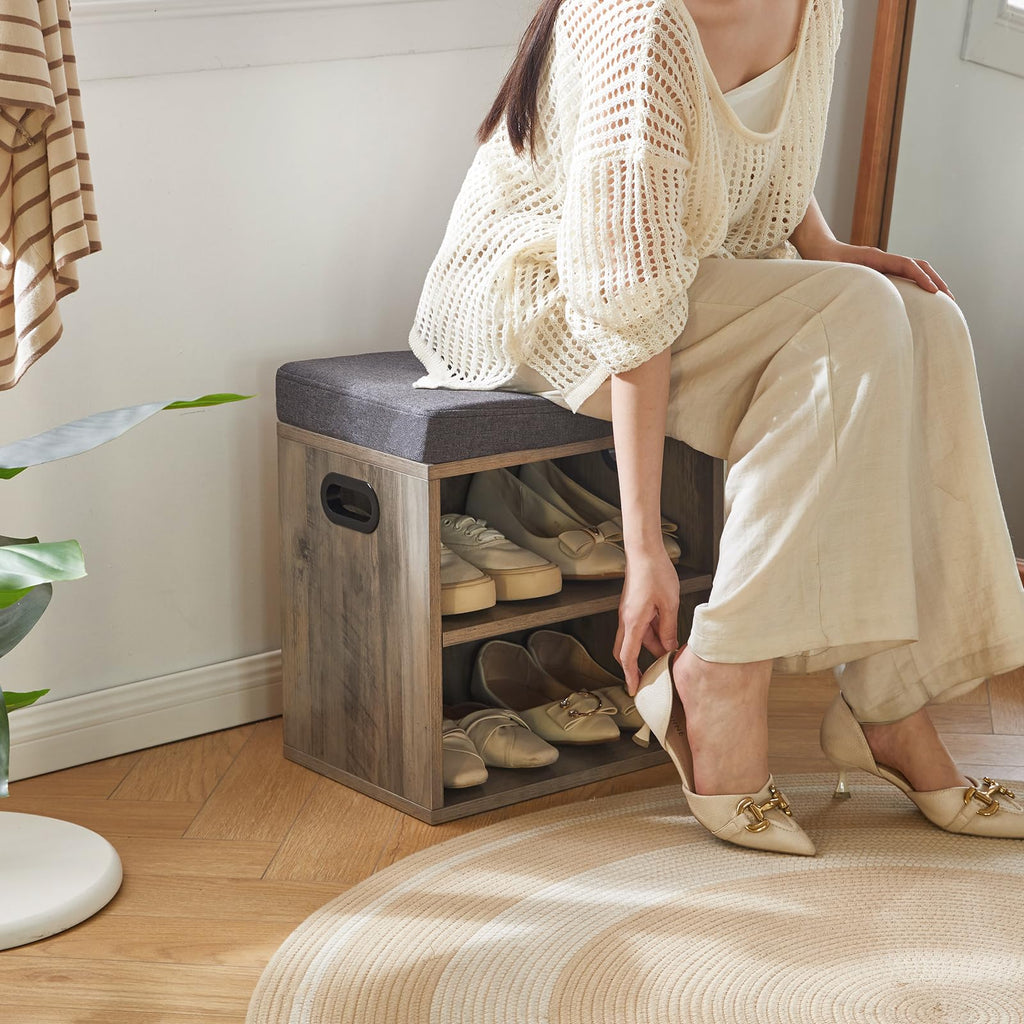 Small Shoe Storage Bench with Cushion, Silver Gray