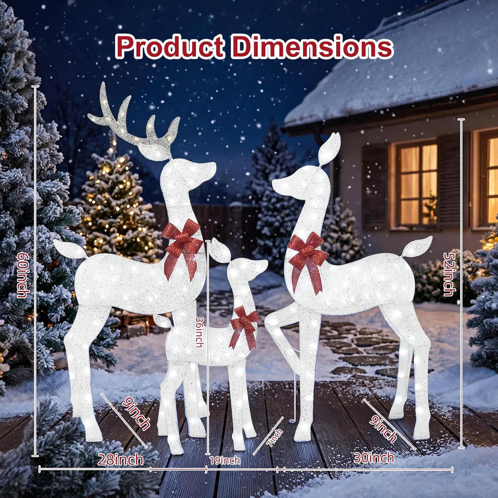 5FT White Christmas Deer Family Set, 160 LEDs