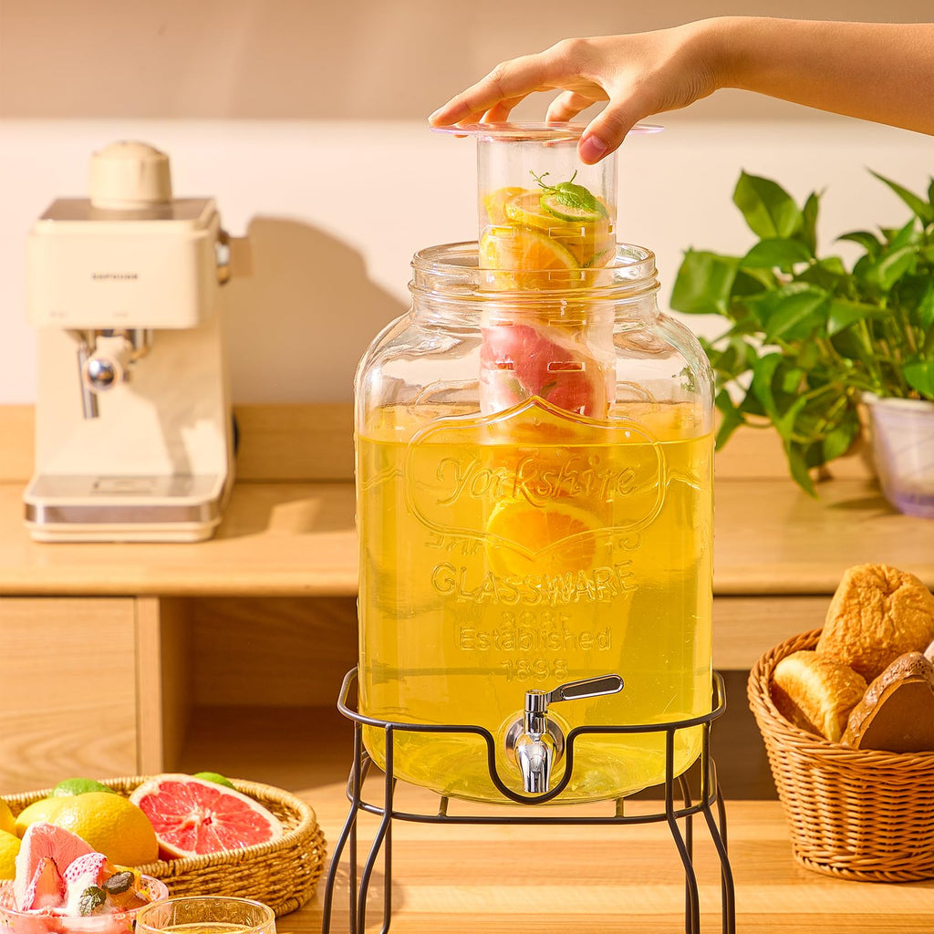 2 Gallon for Parties, Beverage Dispenser with Stand, Fruit Infuser and Stainless Steel Spigot 100% Leakproof