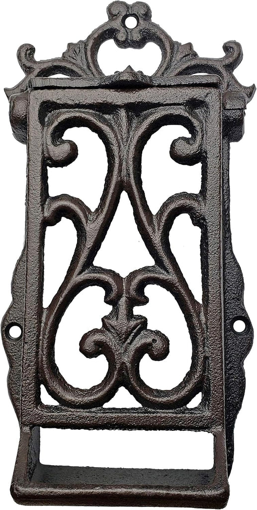 Cast Iron Matchbox Holder, Vintage Matches Box for Long Matches, Antique Black Match Holder, Rustic Wooden Matches