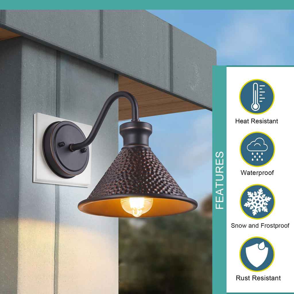Gooseneck Outdoor Wall Light Fixtures, 2-Pack Farmhouse Barn Lights for Porch, Industrial Oil-Rubbed Bronze Exterior