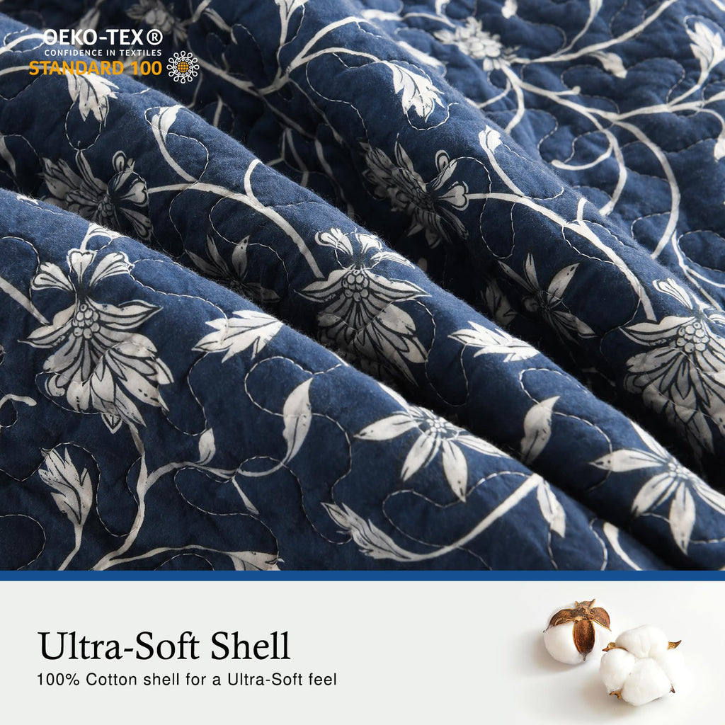 100% Cotton 128x120, Navy Botanical