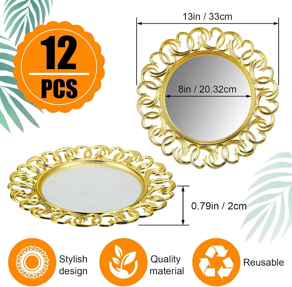 Inch Gold Charger Plates Bulk Mirror Chargers with Entwined Swirl Rim Round Dinner Chargers Glass Charger - Set of 12