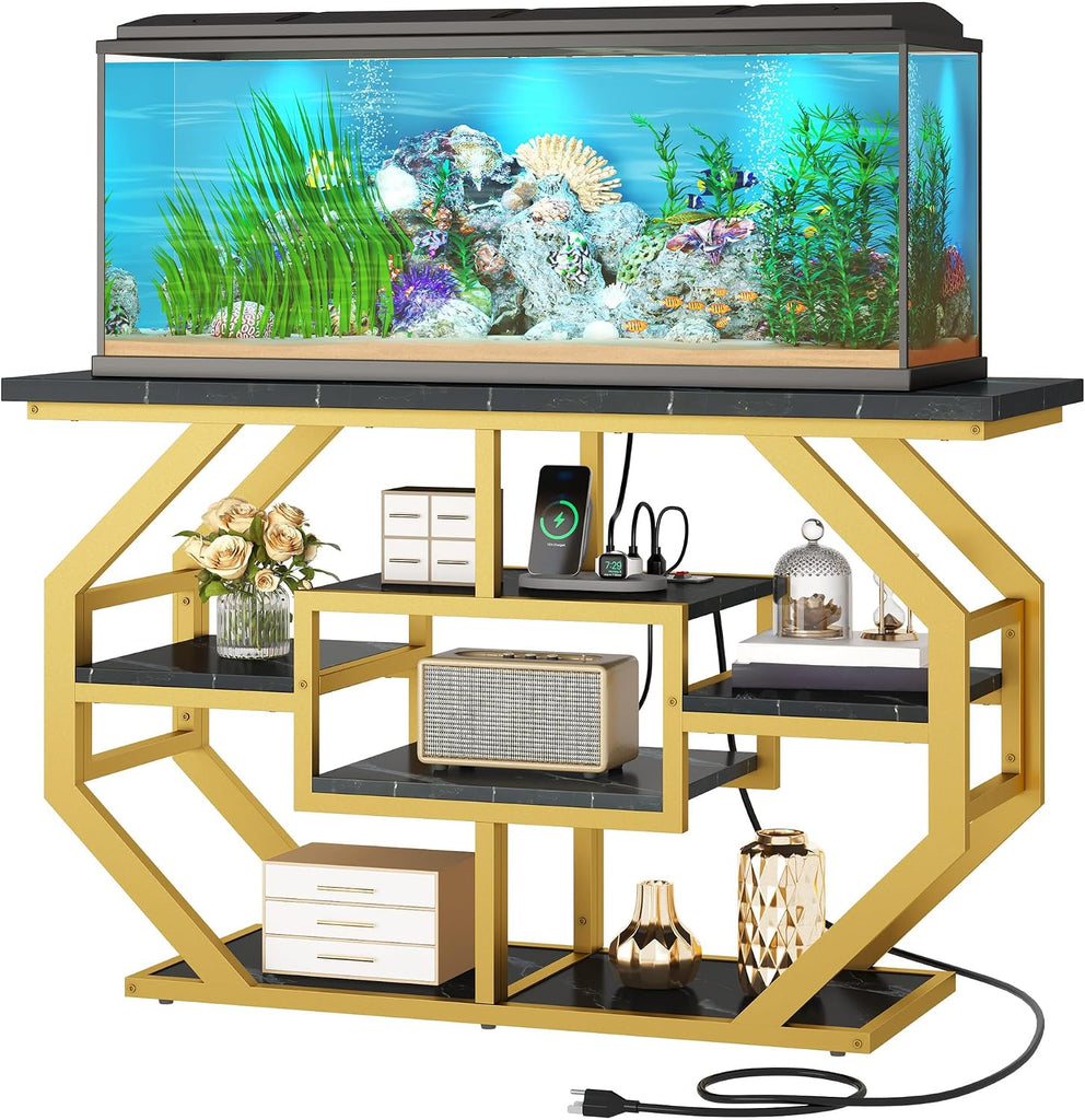 55-75 Gallon Aquarium Stand 29 with Power Outlet, Black & Gold