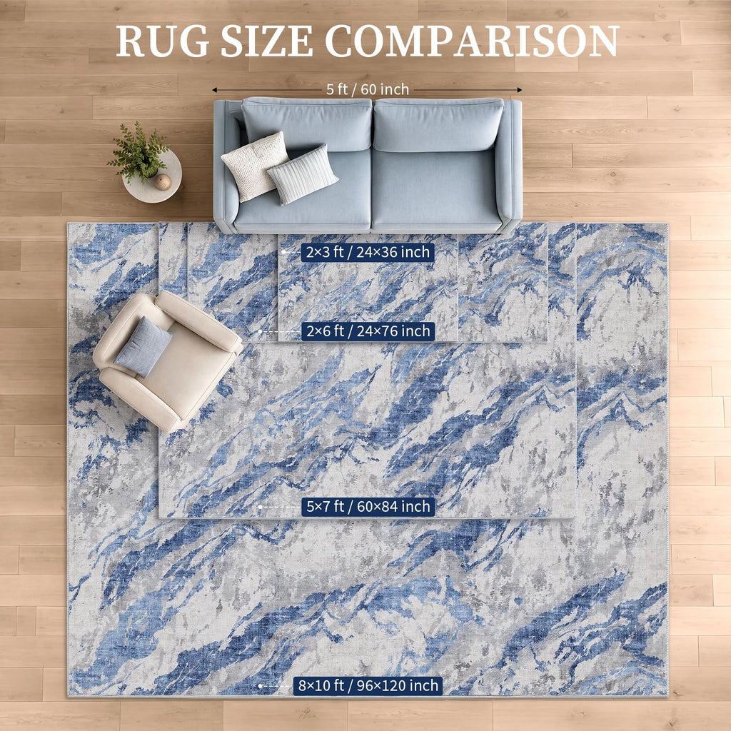 6x6 Blue Grey Modern Coastal Area Rug