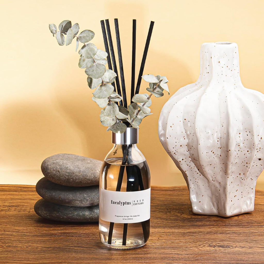 Reed Diffuser Set, 6.7 oz Eucalyptus Scented Diffuser with Sticks, Home Fragrance Reed Diffuser Shelf Decor