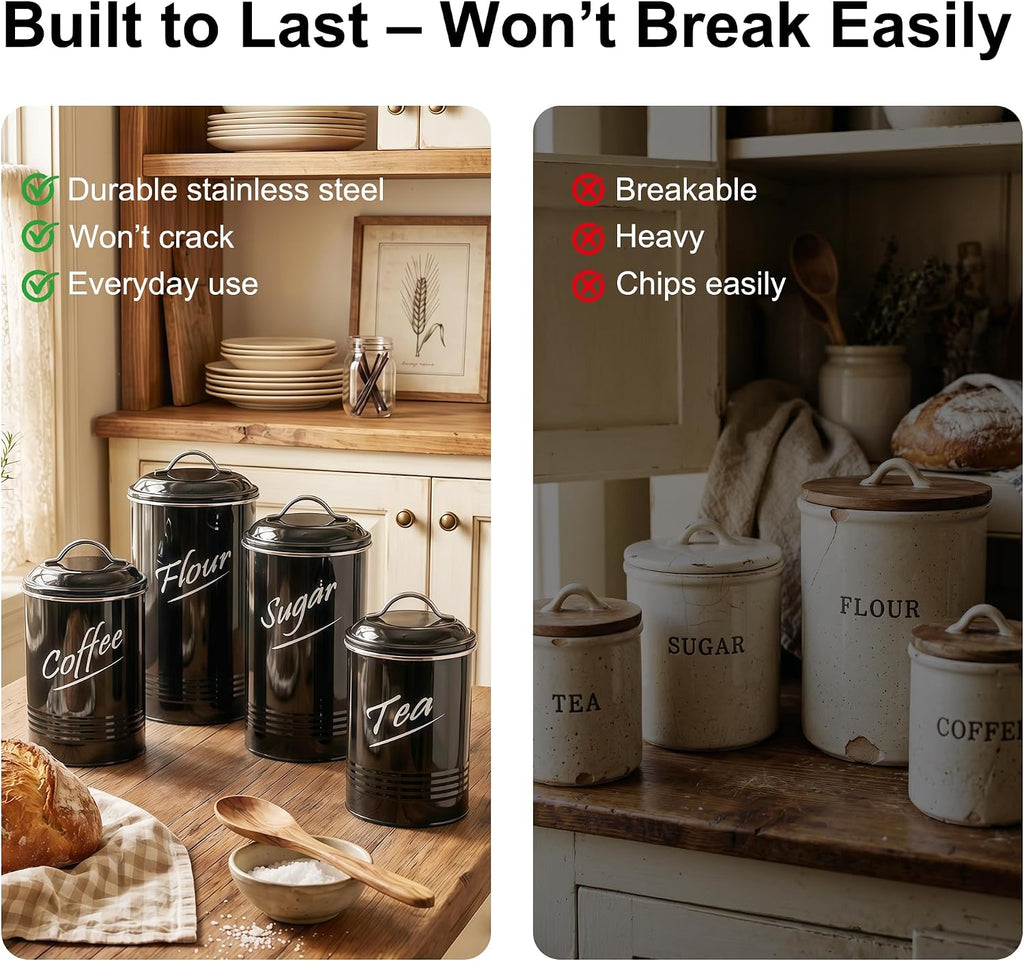 Kitchen Canisters Sets for Countertop, Black - Set of 4