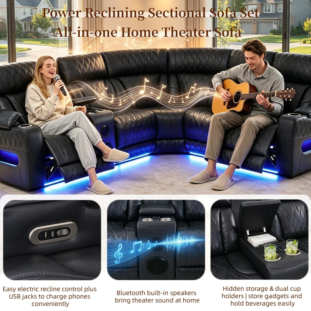 Power Reclining Sectional Sofa with Speakers & USB Ports