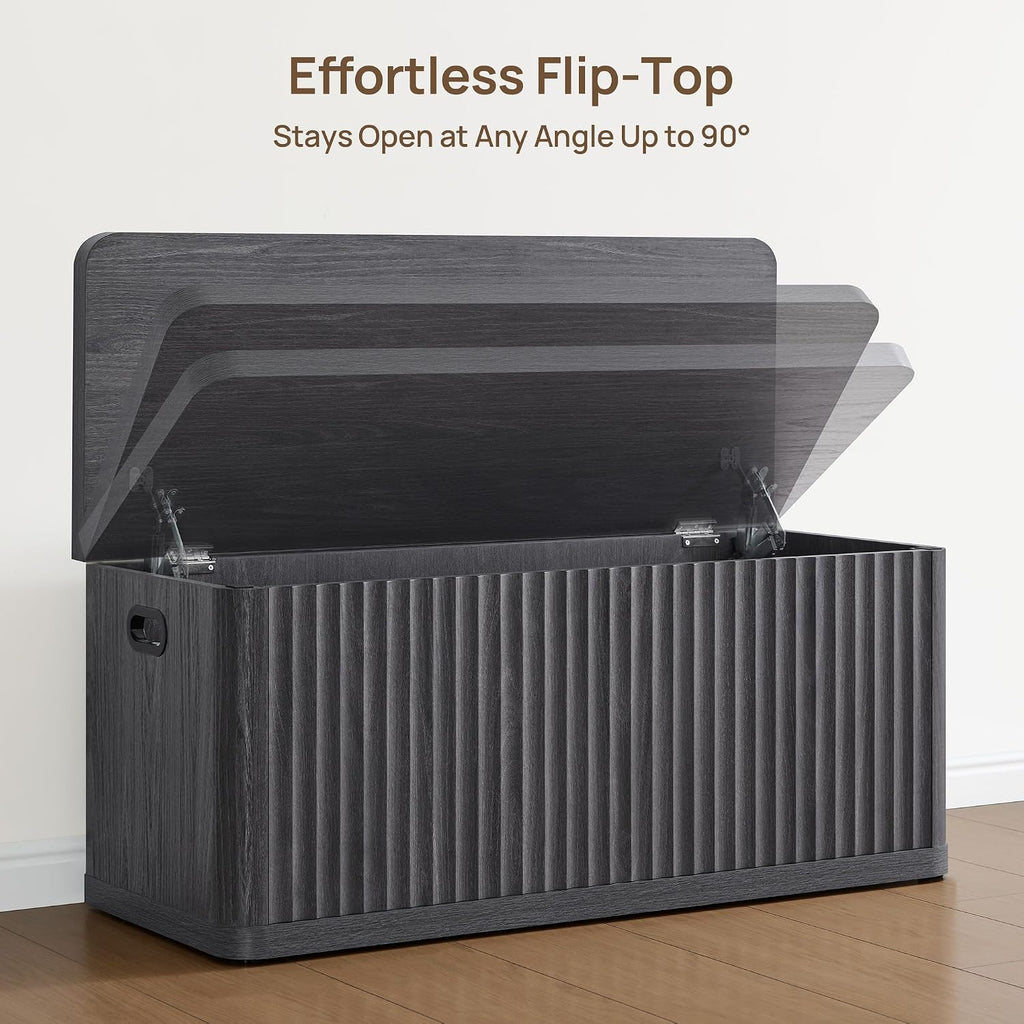 Storage Bench 40.2" Wide Shoe Bench with Lift Top Large Wooden Storage Chest Trunk Modern Blanket Chest with 2 Safety