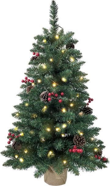 3ft Pre-Lit Artificial Mini Christmas Tree, Battery Operated Xmas Tree
