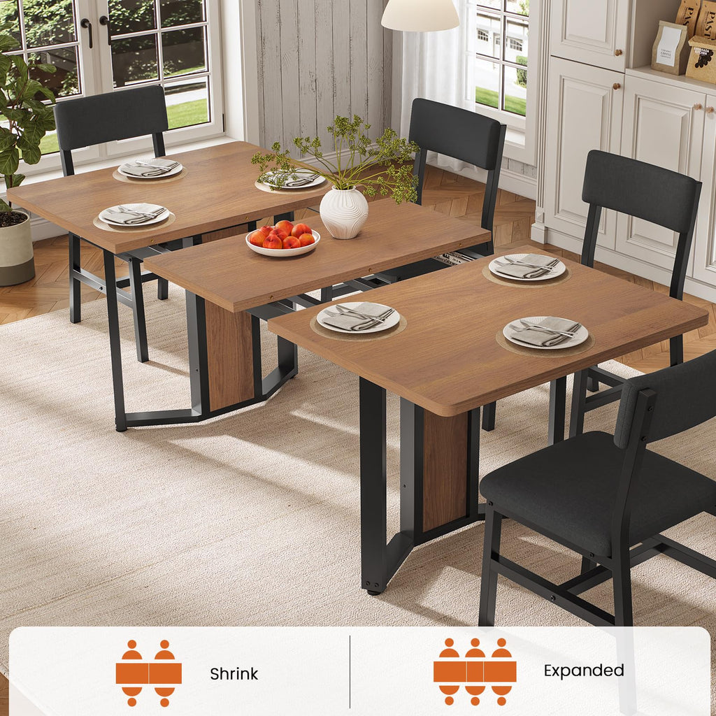 5-Piece Dining Table Set for 4-6 People, 63" Extendable Kitchen Table and 4 Cushion Chairs, Dining Room Table with