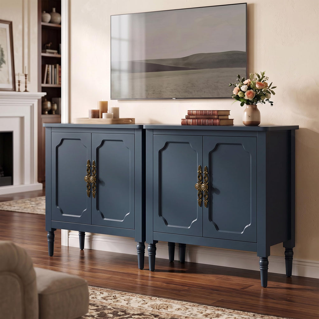 Buffet Cabinet with Storage, Painted Sideboard Coffee Bar, Blue