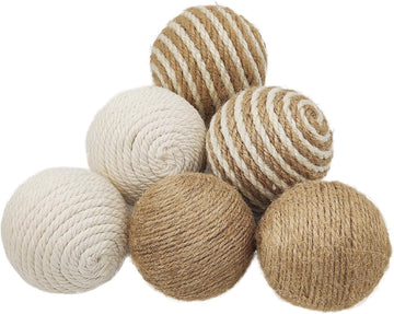 Decorative Balls for Bowls, Decorative Ball Set of 2.5inch Natural Handmade Jute & Cotton Orbs Balls - Set of 6