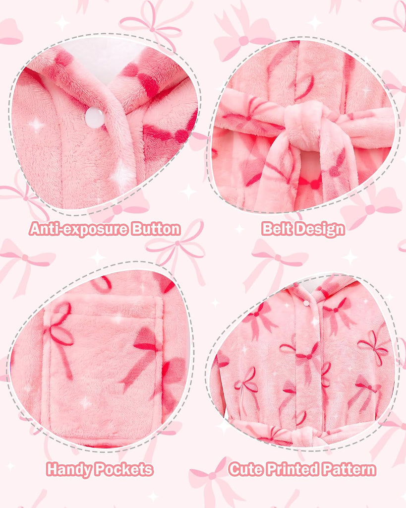 Girls Hooded Robe Soft Plush Bathrobe for Kids Warm Sleepwear