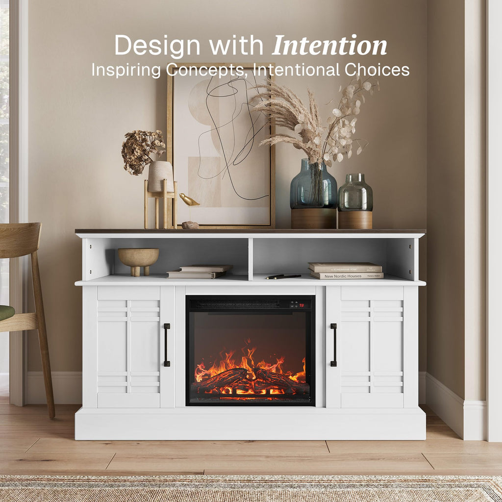Norrell 48" TV Stand with 18" Electric Fireplace - White