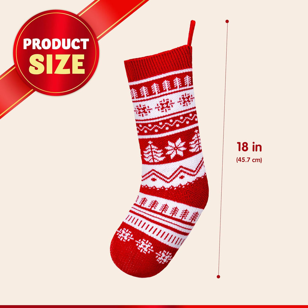 18" Christmas Knit Stockings, Large Rustic Yarn Xmas Stockings Bulk, Cable Knit Xmas Stockings with Snowflake - Set of 6