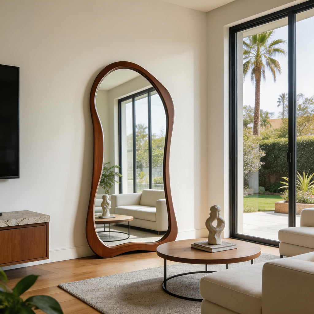 Irregular Full Length Mirror, 67"x31.5" Solid Wood Floor Mirror