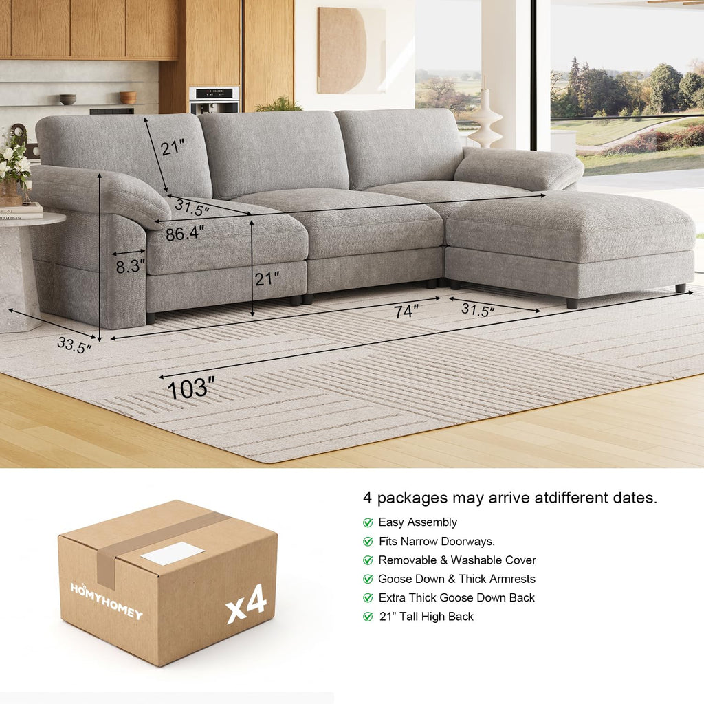 Oversized Sectional Couches, Modular 3 Seater Cloud Sofa