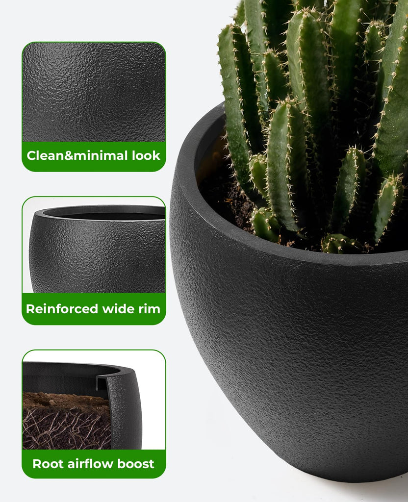 14.5/12/9.7 Inch Large Plastic Flower Pots with Drainage (3 Pcs)