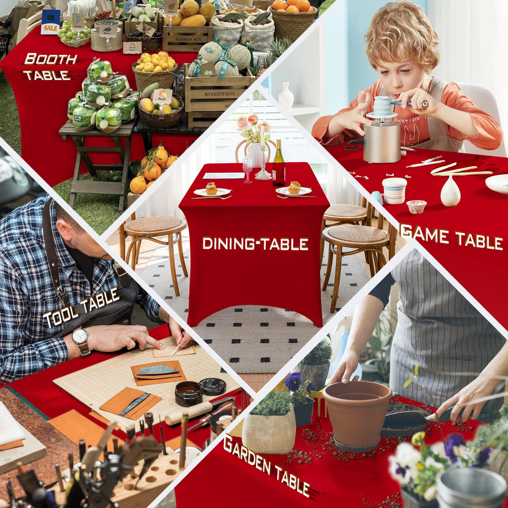 Table Cloth Red 6FT Spandex Stretch Covers for Rectangle Fitted Tablecloth