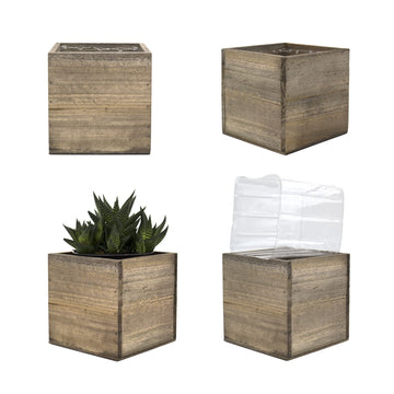 Cube Planter Box with Removable Plastic Liner (5"x5"x5")(4 PCS) | Multiple Size Choices Wood Square Planter | Indoor