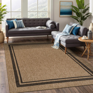 Easy Jute Bordered Rug 8x10 Washable Durable Indoor Outdoor Area Rugs for Living Dining Room Patio Office Stain