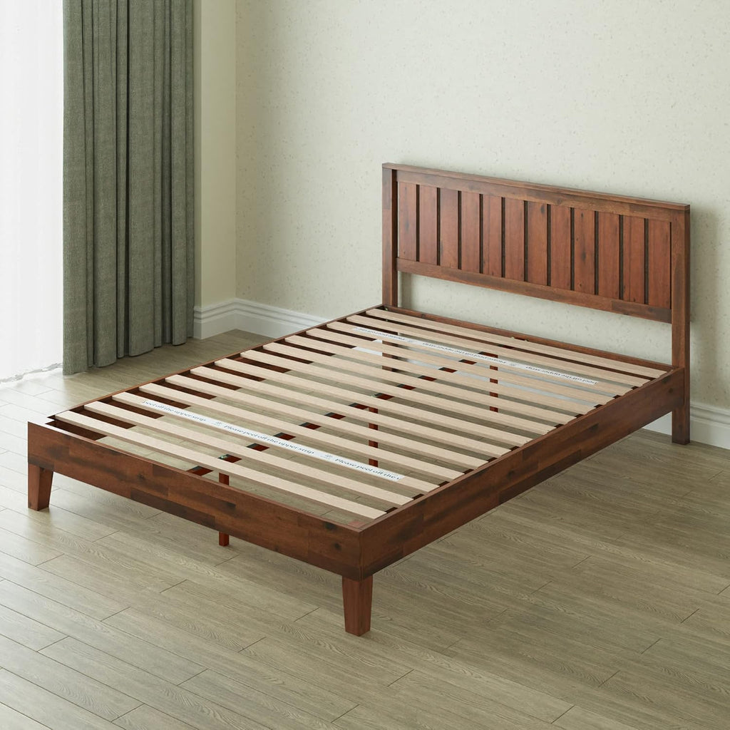 Vivek Deluxe Wood Platform Bed Frame with Headboard, Wood Slat Support, No Box Spring Needed, Easy Assembly, Full