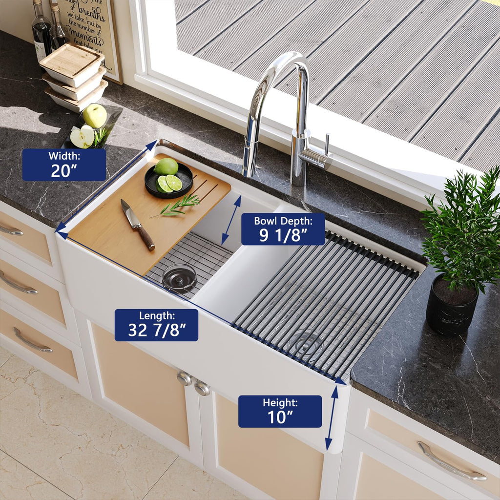 Farmhouse Sink Workstation 33 Inch White Apron Front Farm Sink