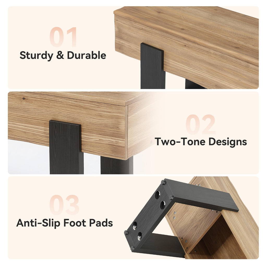 63-Inch Solid Wood Entryway Bench, Farmhouse Indoor Shoe Bench with Thickened Legs, Heavy Duty Wooden End of Bed