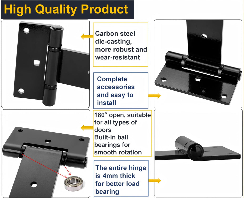 Heavy Duty T Strap Gate Hinges, 12 Inch 4mm Thick - 180° Open
