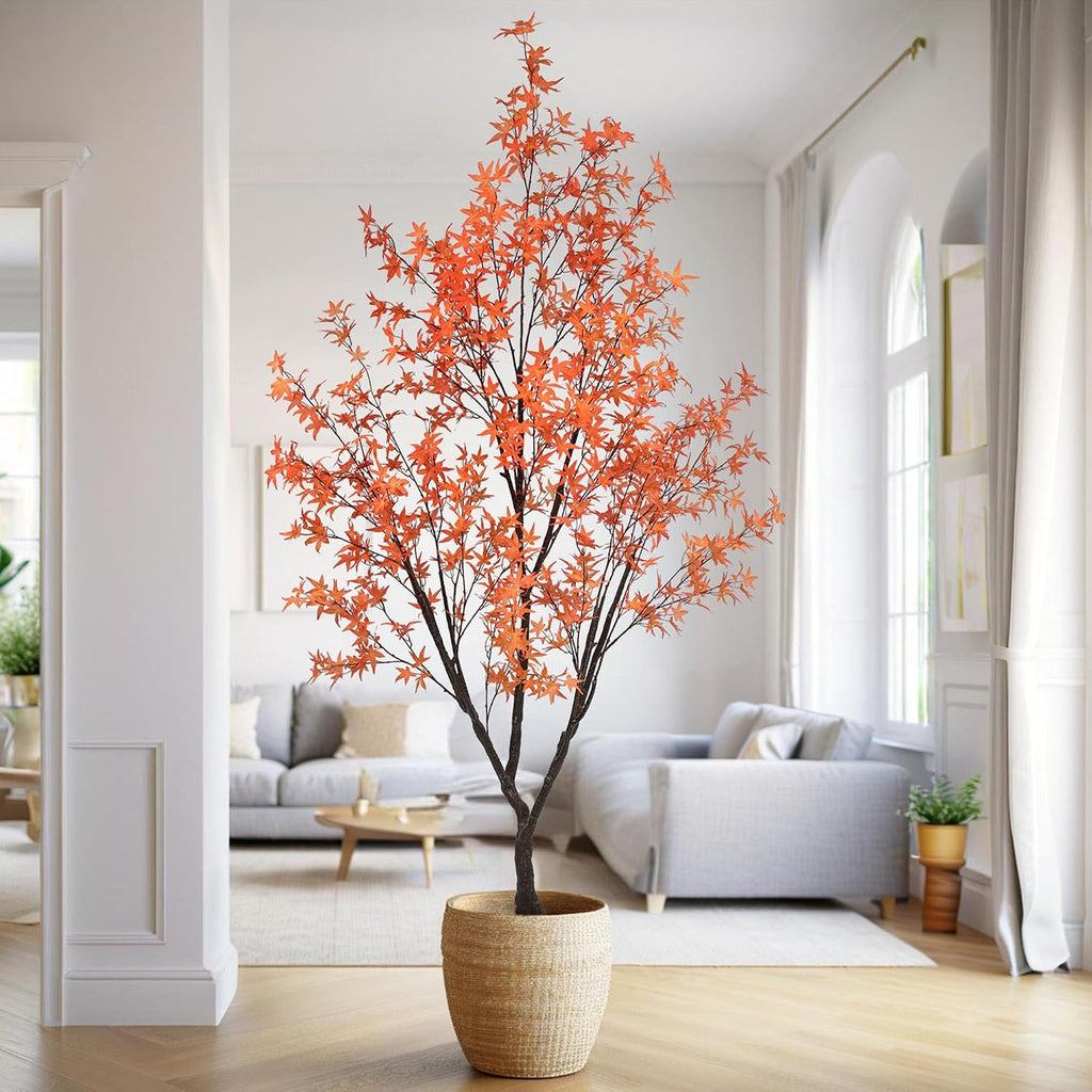 8.5ft Tall Artificial Maple Tree, Faux Maple Plant with Thick Trunk & Realistic Leaves, Potted Fake Tree for Indoor