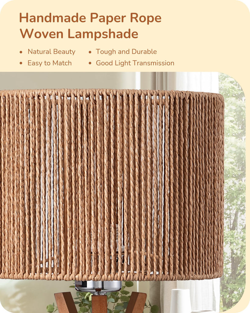 17.5" Rattan Table Lamp, Handmade Paper Rope Woven Lampshade, E26