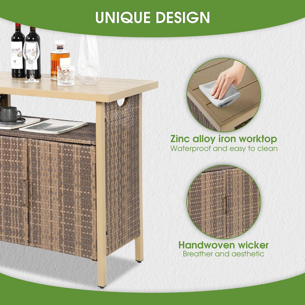 Outdoor Bar Table with Storage Cabinet, Brown