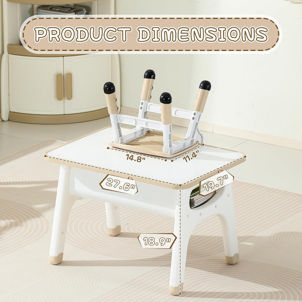 Kids Table and Chair Set, Kids Activity Table with Storage Rack, Wooden Desktop with Graffiti Desktop, Height