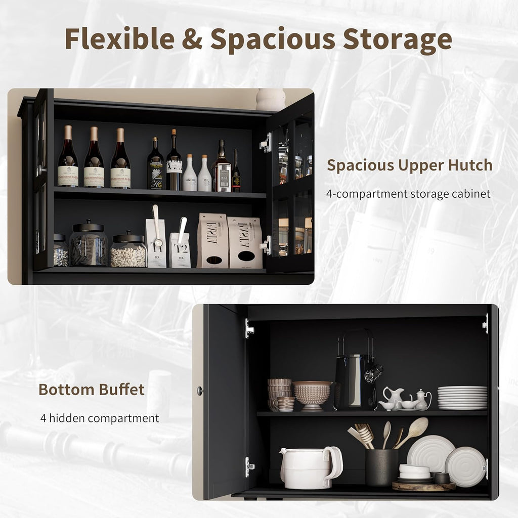 71" Tall Kitchen Pantry Storage Cabinet, 63" Wide Kitchen Hutch Cabinet with Large Countertop, Tall Pantry with