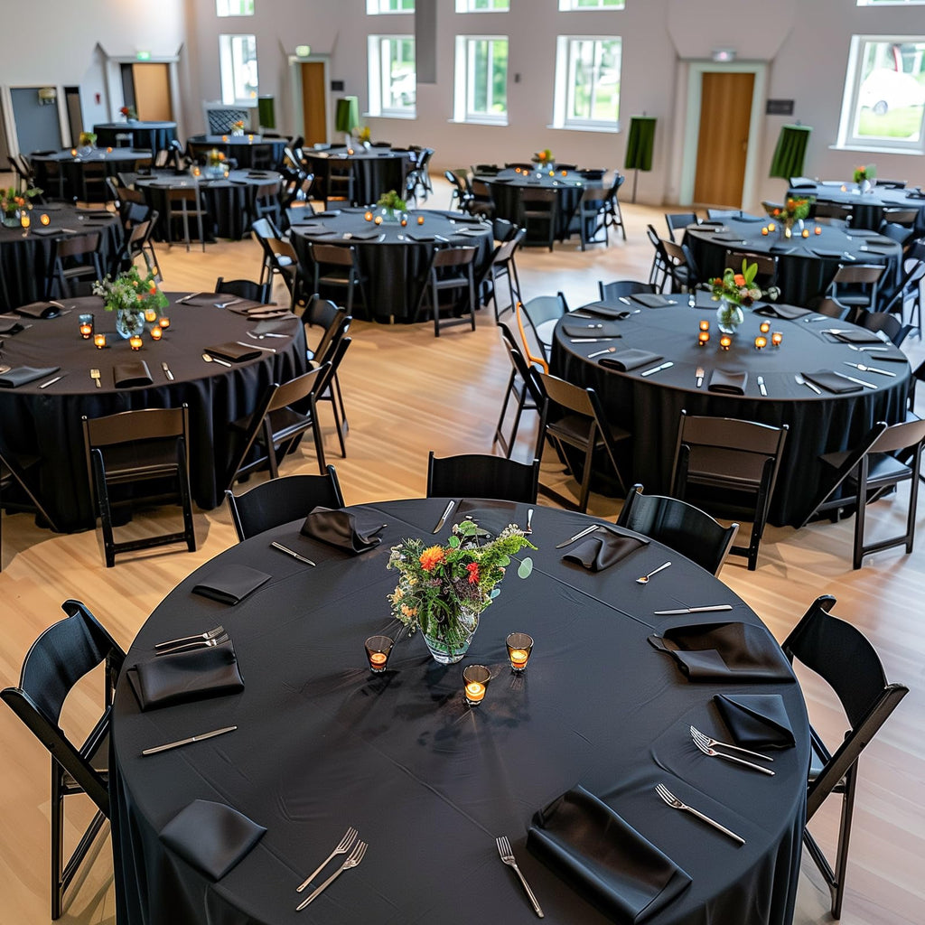 Black Plastic Table Cloth - 50 Pack 84" Round Disposable Tablecloths for Round Tables, Waterproof Table Cover for