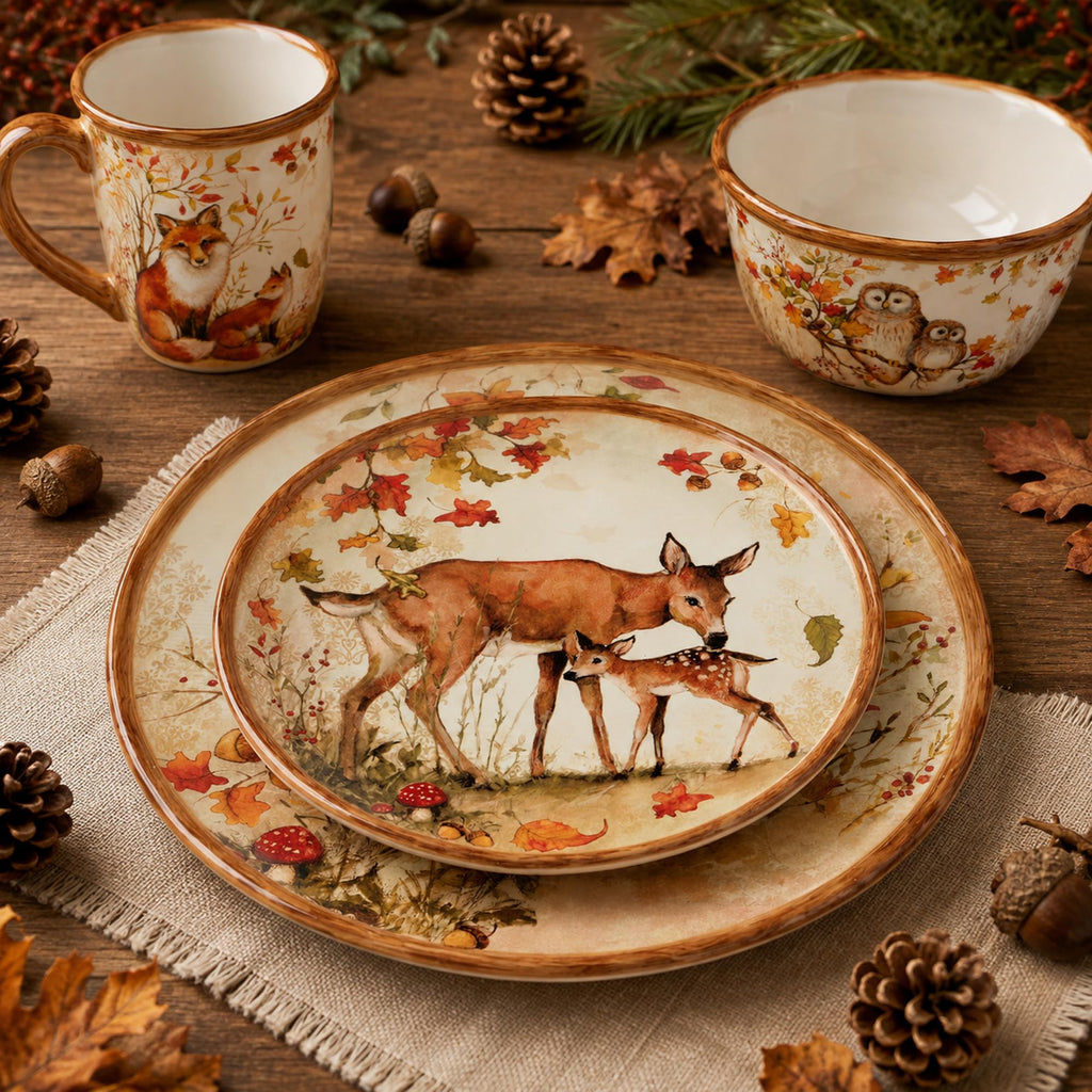 Pine Forest 16 pc Dinnerware Set, Service for 4, BROWN