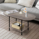 Coffee Tables,2-Tier Small Oval Center Table Industrial Modern Style Coffee Tables with Storage Shelf and Wood