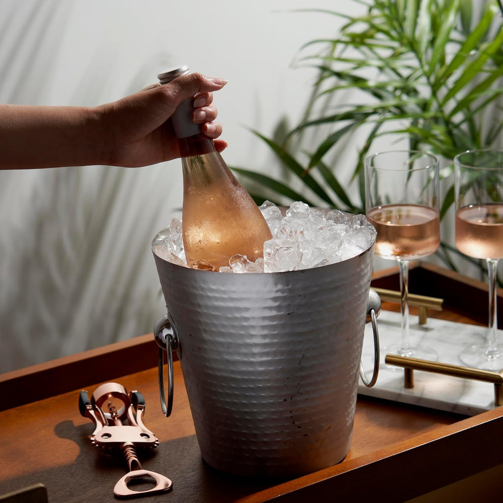 Hammered Metal Ice Bucket, Stainless Steel Beverage Drink Tub With Handles, Champagne, Wine, Beer and Cocktail
