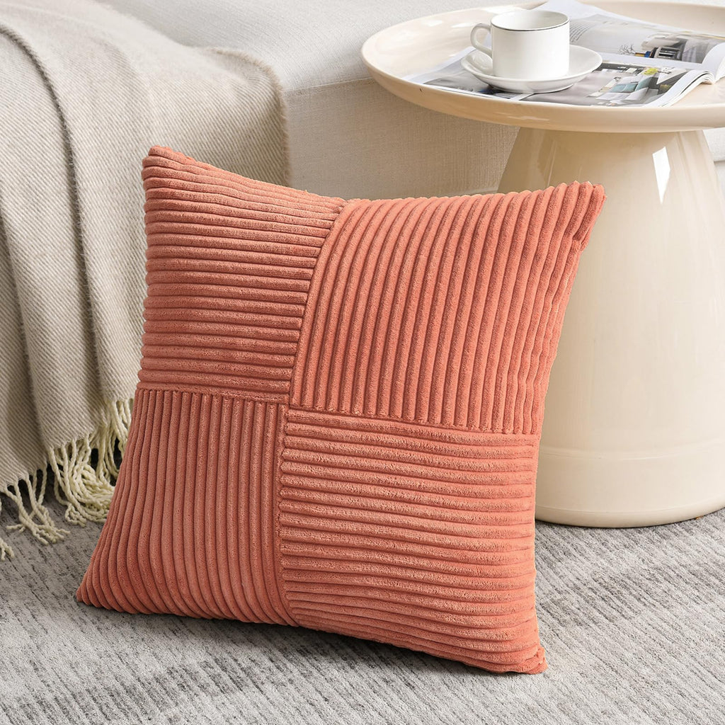 2 Packs Coral Decorative Throw Pillow Covers 18x18 Inch Couch Bed, Rustic Farmhouse Boho Home Decor, Soft Corss