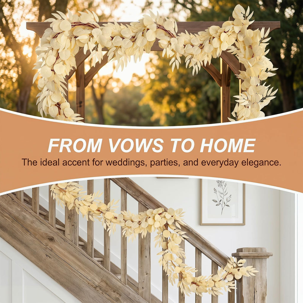 2Pack 6.5Ft Boho Artificial Eucalyptus Garland with Willow Leaves