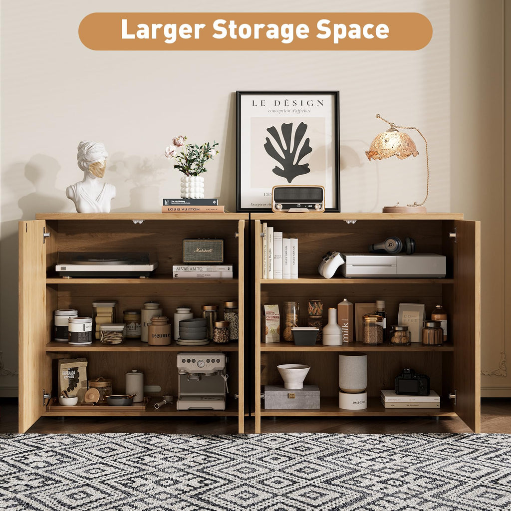 126" Fluted Sideboard Cabinet with Storage, Buffet Credenza, Oak