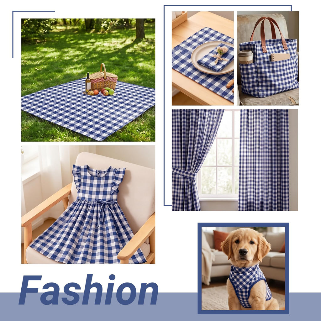 Gingham Fabric by the Yard 1 Yard x 94'' Wide Blue Poly Plaid